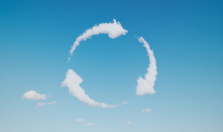 Image of a fluffy cloud in the shape of circulating arrows as a symbol of recycling floating...