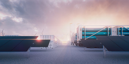 An industrial park used for the production, storage and distribution of hydrogen - Solar panels and...