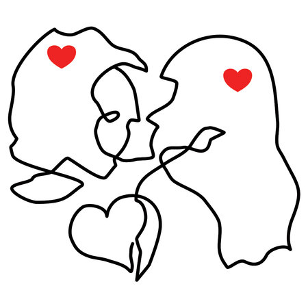 Two lovers with hearts in their hands on a white background. Vector illustrationのイラスト素材