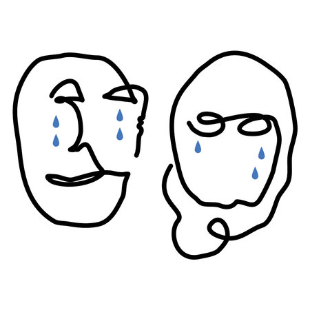 Hand drawn doodle illustration of a man and woman with tearsのイラスト素材
