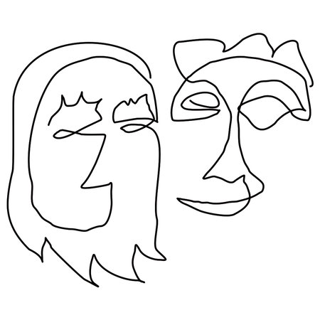 Two faces of men and women. One line drawing. Vector illustration.のイラスト素材