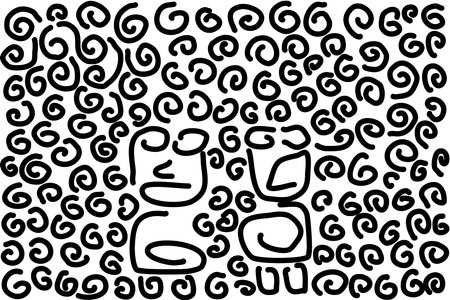 Confusion, stress, abstract style, black and white hand drawn illustration.のイラスト素材