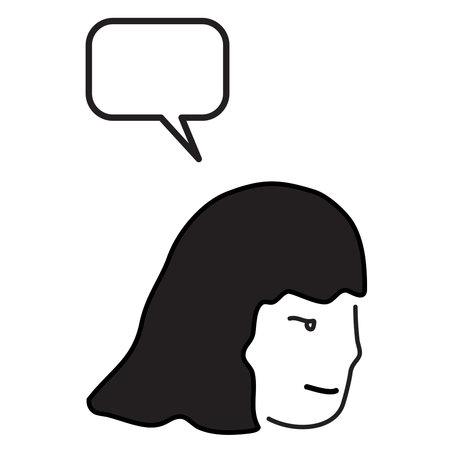 young woman with speech bubble avatar character vector illustration designicon black and whiteのイラスト素材