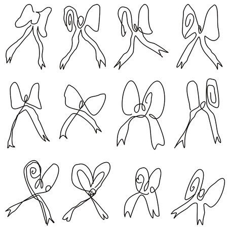 vector set of  bows in doodle style on white backgroundのイラスト素材