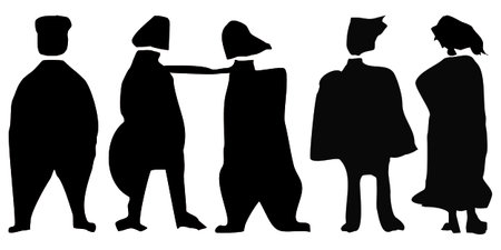 silhouette of a man and a woman in different poses.のイラスト素材