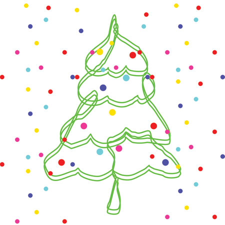 Christmas tree and colorful confetti on a white background. Vector illustration.のイラスト素材