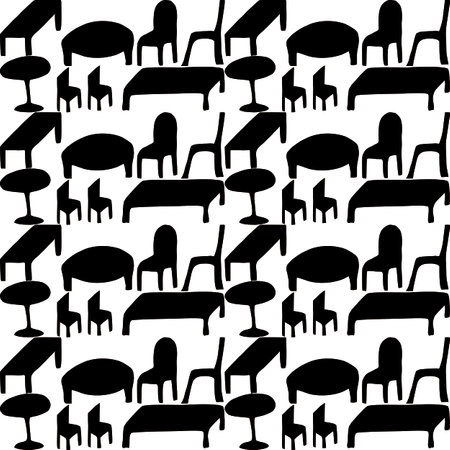 seamless pattern of black silhouettes of furniture on a white background.のイラスト素材