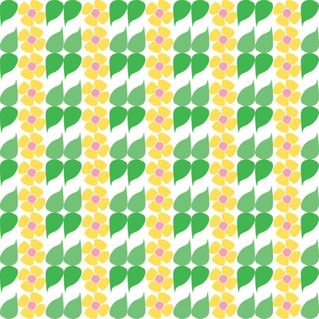 Seamless pattern with leaves and flowers on a white background.のイラスト素材