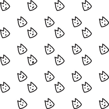 Seamless pattern with hand drawn doodle elements. Cat head black  and white vector background.のイラスト素材