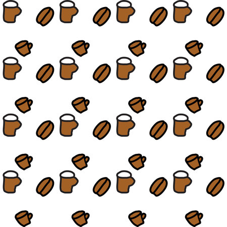 Coffee cup and bean seamless pattern. Vector illustration in doodle style.のイラスト素材