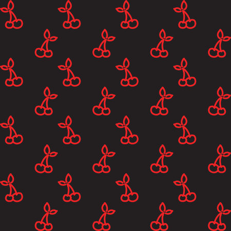 Seamless pattern with red cherry on black background. Vector illustration.