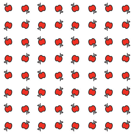 Seamless pattern with red apples on white background. Vector illustration.のイラスト素材