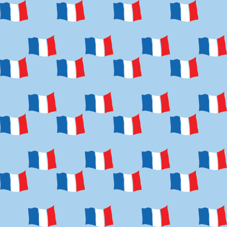 Seamless pattern with flags of France on a blue background.のイラスト素材