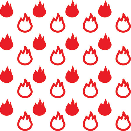 Fire seamless pattern. Vector illustration. Red flames on white background.のイラスト素材