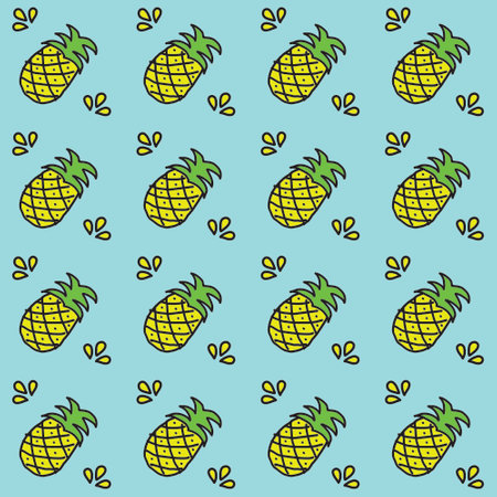Seamless pattern with hand drawn pineapples. Vector illustration.のイラスト素材