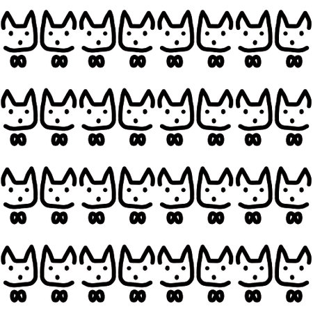 Cute cat faces seamless pattern. Black and white vector illustration.のイラスト素材