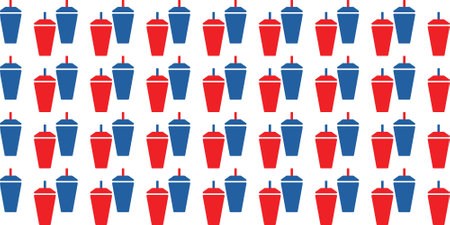 Seamless pattern of red and blue paper cups on a white backgroundのイラスト素材
