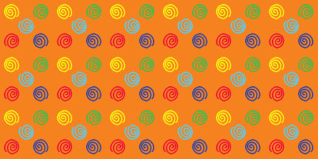Geometric seamless pattern with colorful circles on orange background. Vector illustration.のイラスト素材