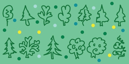 Set of hand drawn doodle Christmas trees. Vector illustration.のイラスト素材