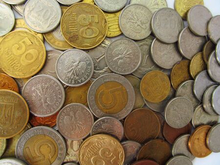 collection of coins from different countriesの写真素材
