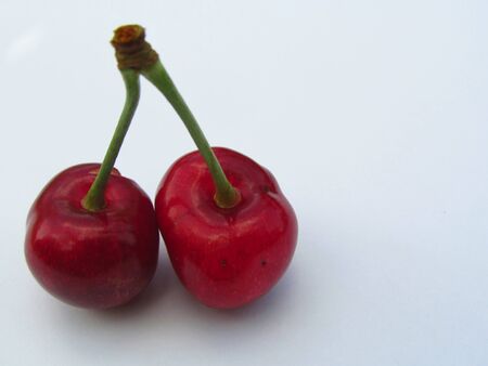 Red cherries on a white backgroundの写真素材