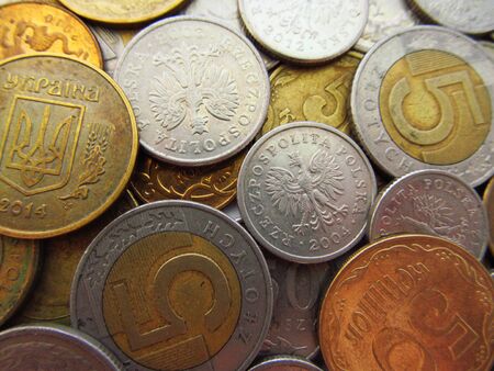 collection of coins from different countriesの写真素材