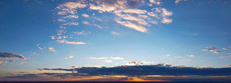 Colorful panorama of the sky during sunrise or sunset.