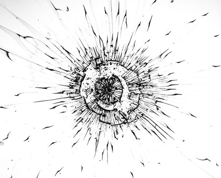 Broken protective glass of the phone, cracked on a white background. Crack texture for design.