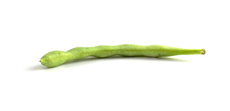 One pod of young green beans isolated on white background