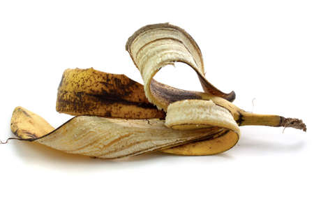 Spoiled banana peel isolated on white background.の写真素材