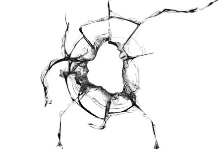 The concept of a hole in a broken window. Cracks on the glass for design