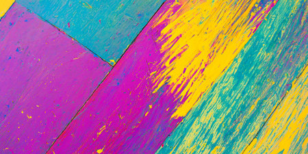 The artistry is evident in the abstract, multi-colored background that simulates paint on woodの素材