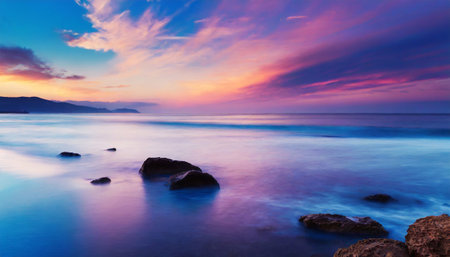 Calm seascape in soft soothing shades, long exposure shotの素材