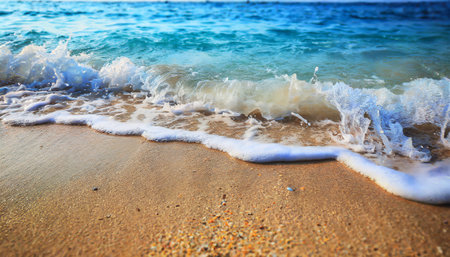White sand, turquoise ocean, and sunny blue skies merge in perfectionの素材