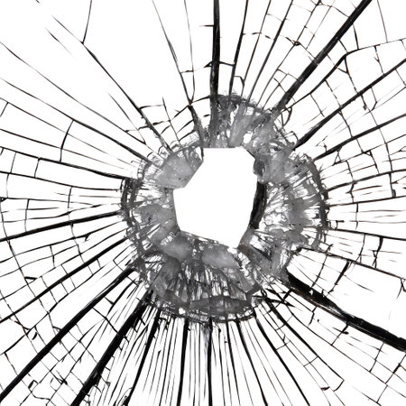 The effect of broken glass, cracks isolated on a white backgroundの素材