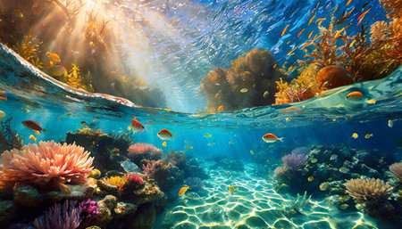 Underwater view of coral reef and tropical fishの素材