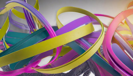 Multicolored elastic bands on a white background, close-upの素材