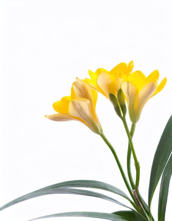 Beautiful yellow freesia isolated on white.の素材