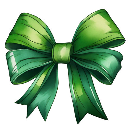 Illustration of a green bow on a white backgroundの素材