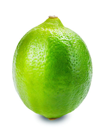 Fresh single whole lime isolated on white backgroundの素材