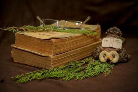 Old book on brown backgroundの写真素材