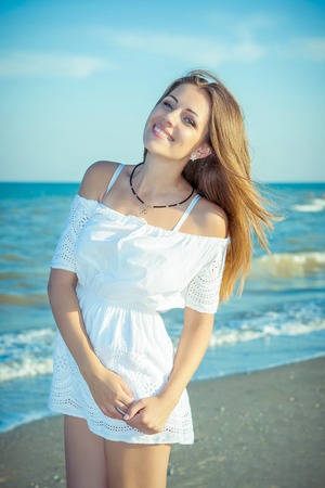 Beautiful  Happy Girl  on The Beach. Travel and Vacation.の写真素材