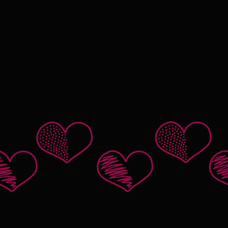 Seamless pattern black-red with hand drawn hearts. Texture for fabric, wrapping, textile, wallpaper, apparel. Vector illustrationのイラスト素材