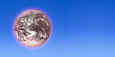 A dying Earth over a clear blue sky backdropの写真素材