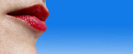 Detail of beautiful luscious lips on a female modelの写真素材