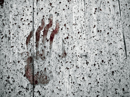 Eerie and spooky handprint on an old chapel doorの写真素材