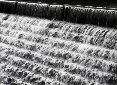 Water flowing down a terraced wall in Chadwick Lakes in Maltaの写真素材