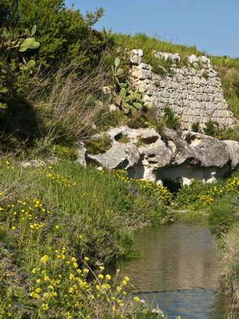 Chadwick Lakes in Malta is the only place where a flowing river is found in winter caused by rainwaterの写真素材