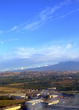 The Italian landscape below Mount Etnaの写真素材