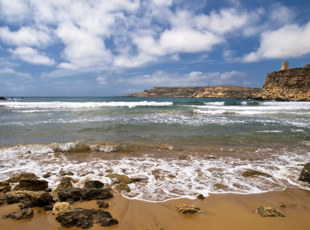 Ghajn Tuffieha Bay is one of the most beautiful and idyllic beaches on the island of Maltaの写真素材